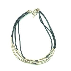 Leather and Silver Curved Multistrand Necklace